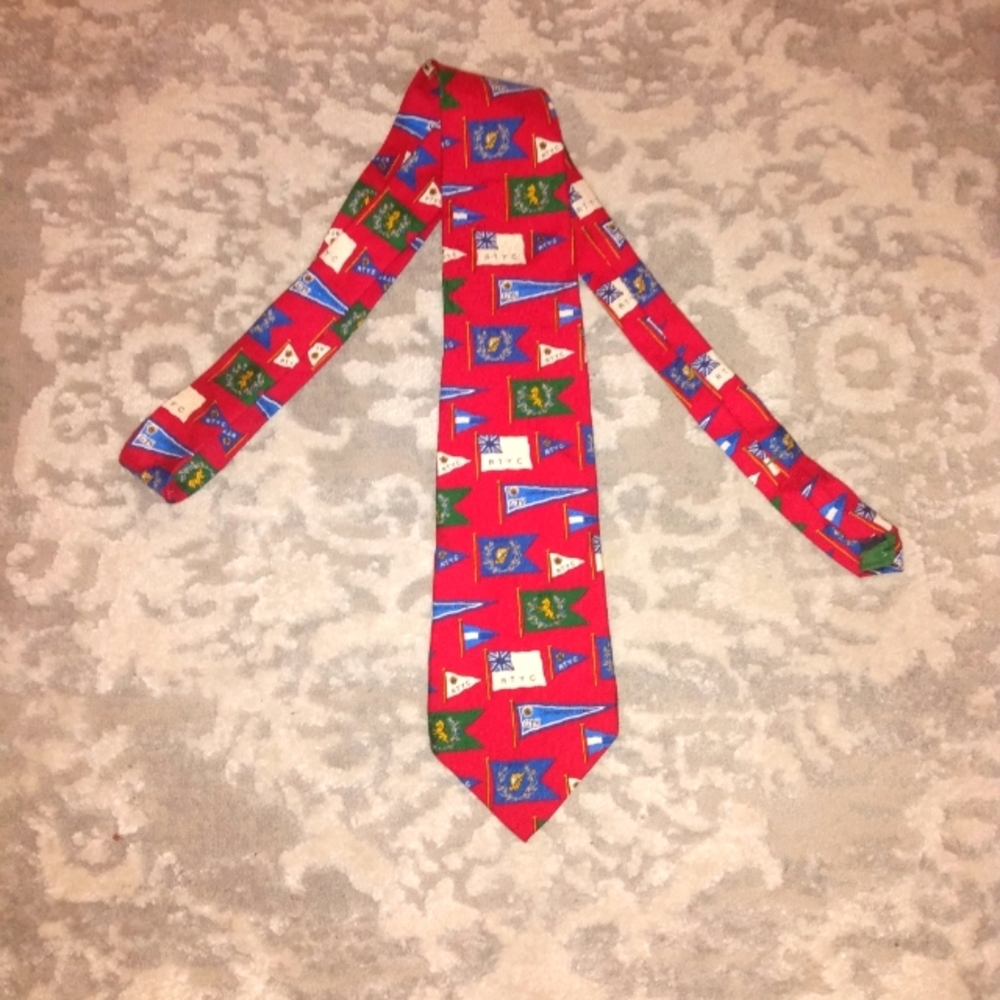 Tommy Hilfiger  Nautical Flag print  Red Italian Silk Tie